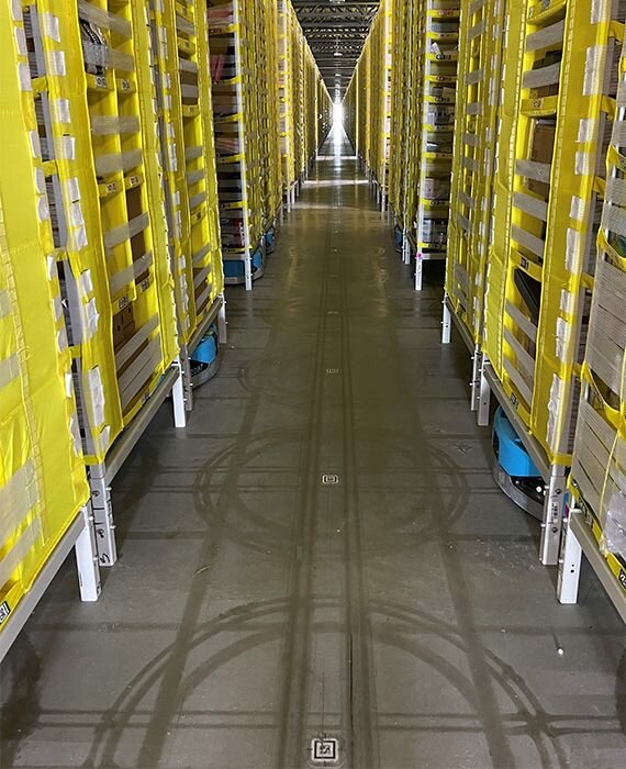 Automated warehouse floor and shelving